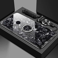 Coque Rebord Contour Silicone et Vitre Miroir Housse Etui avec Support Bague Anneau Magnetique A01 pour Xiaomi Mi 8 Lite Noir