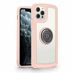 Coque Rebord Contour Silicone et Vitre Miroir Housse Etui avec Support Bague Anneau Magnetique N01 pour Apple iPhone 12 Pro Max Rose