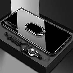 Coque Rebord Contour Silicone et Vitre Miroir Housse Etui avec Support Bague Anneau Magnetique pour Huawei Enjoy 10S Noir