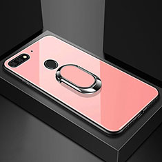 Coque Rebord Contour Silicone et Vitre Miroir Housse Etui avec Support Bague Anneau Magnetique pour Huawei Enjoy 8e Or Rose