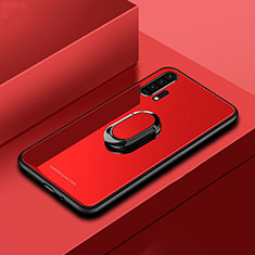 Coque Rebord Contour Silicone et Vitre Miroir Housse Etui avec Support Bague Anneau Magnetique pour Huawei Honor 20 Pro Rouge