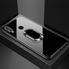 Coque Rebord Contour Silicone et Vitre Miroir Housse Etui avec Support Bague Anneau Magnetique pour Huawei Honor 8X Noir