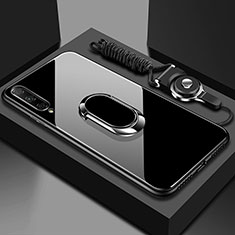 Coque Rebord Contour Silicone et Vitre Miroir Housse Etui avec Support Bague Anneau Magnetique pour Huawei P Smart Pro (2019) Noir