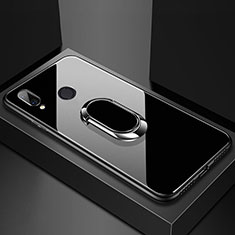 Coque Rebord Contour Silicone et Vitre Miroir Housse Etui avec Support Bague Anneau Magnetique pour Huawei P20 Lite Noir