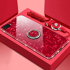 Coque Rebord Contour Silicone et Vitre Miroir Housse Etui avec Support Bague Anneau Magnetique pour Oppo AX5 Rouge