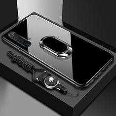 Coque Rebord Contour Silicone et Vitre Miroir Housse Etui avec Support Bague Anneau Magnetique pour Realme X3 SuperZoom Noir