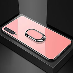 Coque Rebord Contour Silicone et Vitre Miroir Housse Etui avec Support Bague Anneau Magnetique pour Samsung Galaxy A70S Or Rose