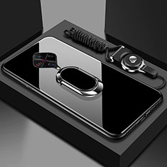 Coque Rebord Contour Silicone et Vitre Miroir Housse Etui avec Support Bague Anneau Magnetique pour Vivo X50 Lite Noir