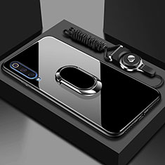 Coque Rebord Contour Silicone et Vitre Miroir Housse Etui avec Support Bague Anneau Magnetique pour Xiaomi Mi A3 Noir