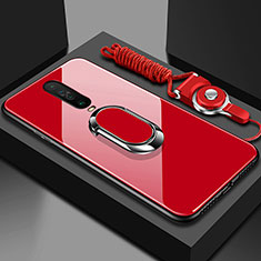 Coque Rebord Contour Silicone et Vitre Miroir Housse Etui avec Support Bague Anneau Magnetique pour Xiaomi Redmi K30 4G Rouge