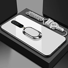 Coque Rebord Contour Silicone et Vitre Miroir Housse Etui avec Support Bague Anneau Magnetique pour Xiaomi Redmi K30i 5G Blanc