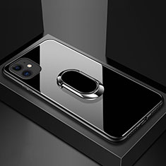 Coque Rebord Contour Silicone et Vitre Miroir Housse Etui avec Support Bague Anneau Magnetique T01 pour Apple iPhone 11 Noir