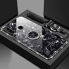 Coque Rebord Contour Silicone et Vitre Miroir Housse Etui avec Support Bague Anneau Magnetique T01 pour Huawei Honor 20i Noir