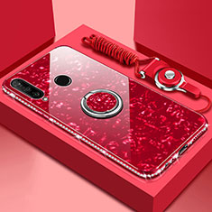 Coque Rebord Contour Silicone et Vitre Miroir Housse Etui avec Support Bague Anneau Magnetique T01 pour Huawei Honor 20i Rouge