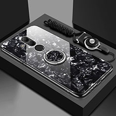 Coque Rebord Contour Silicone et Vitre Miroir Housse Etui avec Support Bague Anneau Magnetique T01 pour Huawei Mate 20 Lite Noir
