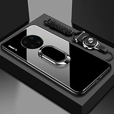 Coque Rebord Contour Silicone et Vitre Miroir Housse Etui avec Support Bague Anneau Magnetique T01 pour Huawei Mate 30 Pro Noir