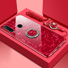 Coque Rebord Contour Silicone et Vitre Miroir Housse Etui avec Support Bague Anneau Magnetique T01 pour Huawei Nova 4e Rouge
