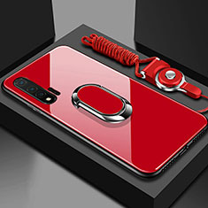 Coque Rebord Contour Silicone et Vitre Miroir Housse Etui avec Support Bague Anneau Magnetique T01 pour Huawei Nova 6 5G Rouge