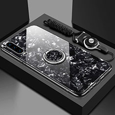 Coque Rebord Contour Silicone et Vitre Miroir Housse Etui avec Support Bague Anneau Magnetique T01 pour Huawei P30 Noir