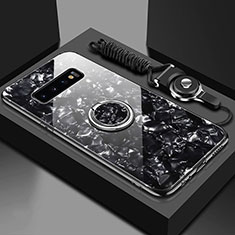 Coque Rebord Contour Silicone et Vitre Miroir Housse Etui avec Support Bague Anneau Magnetique T01 pour Samsung Galaxy S10 Noir