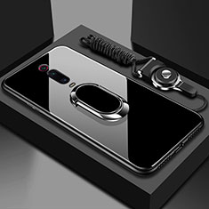 Coque Rebord Contour Silicone et Vitre Miroir Housse Etui avec Support Bague Anneau Magnetique T01 pour Xiaomi Mi 9T Noir