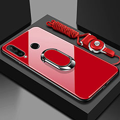 Coque Rebord Contour Silicone et Vitre Miroir Housse Etui avec Support Bague Anneau Magnetique T02 pour Huawei Honor 20i Rouge