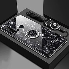 Coque Rebord Contour Silicone et Vitre Miroir Housse Etui avec Support Bague Anneau Magnetique T02 pour Huawei Nova 5i Noir
