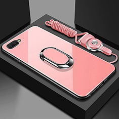 Coque Rebord Contour Silicone et Vitre Miroir Housse Etui avec Support Bague Anneau Magnetique T02 pour Oppo R15X Rose