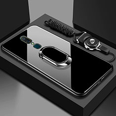 Coque Rebord Contour Silicone et Vitre Miroir Housse Etui avec Support Bague Anneau pour Oppo A9X Noir