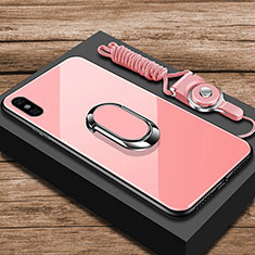 Coque Rebord Contour Silicone et Vitre Miroir Housse Etui avec Support Bague Anneau pour Xiaomi Mi 8 Explorer Or Rose