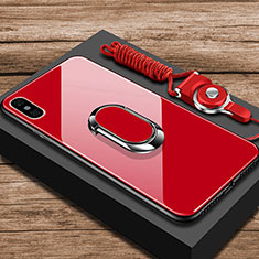 Coque Rebord Contour Silicone et Vitre Miroir Housse Etui avec Support Bague Anneau pour Xiaomi Mi 8 Pro Global Version Rouge