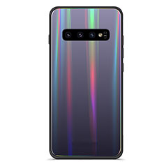 Coque Rebord Contour Silicone et Vitre Miroir Housse Etui Degrade Arc en Ciel A02 pour Samsung Galaxy S10 Plus Noir