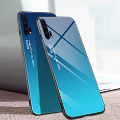 Coque Rebord Contour Silicone et Vitre Miroir Housse Etui Degrade Arc en Ciel H01 pour Huawei Honor 20 Pro Bleu