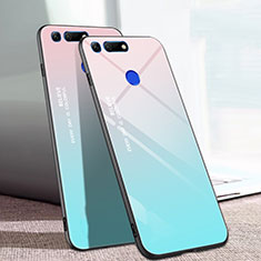 Coque Rebord Contour Silicone et Vitre Miroir Housse Etui Degrade Arc en Ciel H01 pour Huawei Honor V20 Cyan