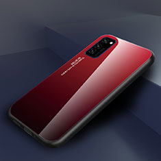 Coque Rebord Contour Silicone et Vitre Miroir Housse Etui Degrade Arc en Ciel H01 pour Huawei Honor View 30 Pro 5G Rouge