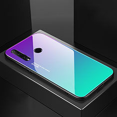 Coque Rebord Contour Silicone et Vitre Miroir Housse Etui Degrade Arc en Ciel H01 pour Huawei P Smart+ Plus (2019) Cyan