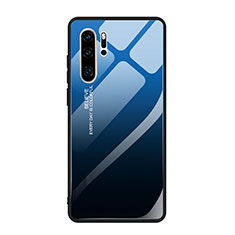 Coque Rebord Contour Silicone et Vitre Miroir Housse Etui Degrade Arc en Ciel H01 pour Huawei P30 Pro Bleu