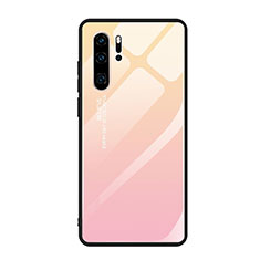 Coque Rebord Contour Silicone et Vitre Miroir Housse Etui Degrade Arc en Ciel H01 pour Huawei P30 Pro New Edition Rose