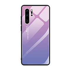 Coque Rebord Contour Silicone et Vitre Miroir Housse Etui Degrade Arc en Ciel H01 pour Huawei P30 Pro Violet