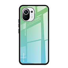 Coque Rebord Contour Silicone et Vitre Miroir Housse Etui Degrade Arc en Ciel H01 pour Xiaomi Mi 11 5G Vert