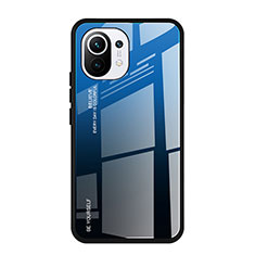 Coque Rebord Contour Silicone et Vitre Miroir Housse Etui Degrade Arc en Ciel H01 pour Xiaomi Mi 11 Lite 5G Bleu