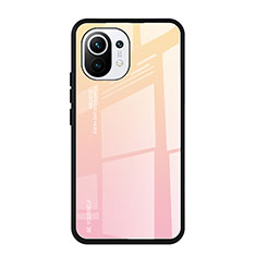 Coque Rebord Contour Silicone et Vitre Miroir Housse Etui Degrade Arc en Ciel H01 pour Xiaomi Mi 11 Lite 5G NE Rose