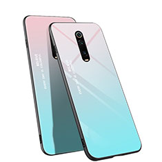 Coque Rebord Contour Silicone et Vitre Miroir Housse Etui Degrade Arc en Ciel H01 pour Xiaomi Redmi K20 Pro Cyan