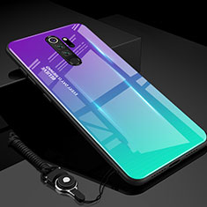 Coque Rebord Contour Silicone et Vitre Miroir Housse Etui Degrade Arc en Ciel H01 pour Xiaomi Redmi Note 8 Pro Cyan