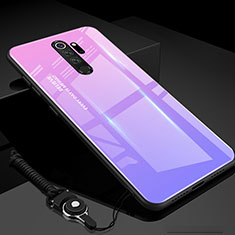 Coque Rebord Contour Silicone et Vitre Miroir Housse Etui Degrade Arc en Ciel H01 pour Xiaomi Redmi Note 8 Pro Violet