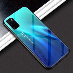 Coque Rebord Contour Silicone et Vitre Miroir Housse Etui Degrade Arc en Ciel H02 pour Huawei Honor V30 Pro 5G Bleu Ciel