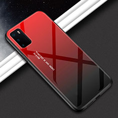 Coque Rebord Contour Silicone et Vitre Miroir Housse Etui Degrade Arc en Ciel H02 pour Huawei Honor V30 Pro 5G Rouge