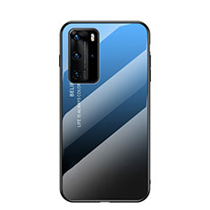 Coque Rebord Contour Silicone et Vitre Miroir Housse Etui Degrade Arc en Ciel H02 pour Huawei P40 Pro Bleu