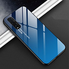 Coque Rebord Contour Silicone et Vitre Miroir Housse Etui Degrade Arc en Ciel H02 pour Oppo Find X2 Bleu