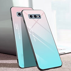 Coque Rebord Contour Silicone et Vitre Miroir Housse Etui Degrade Arc en Ciel H02 pour Samsung Galaxy S10e Cyan